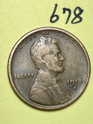 1913-S LINCOLN WHEAT CENT, low mintage date, "FINE" condition #678