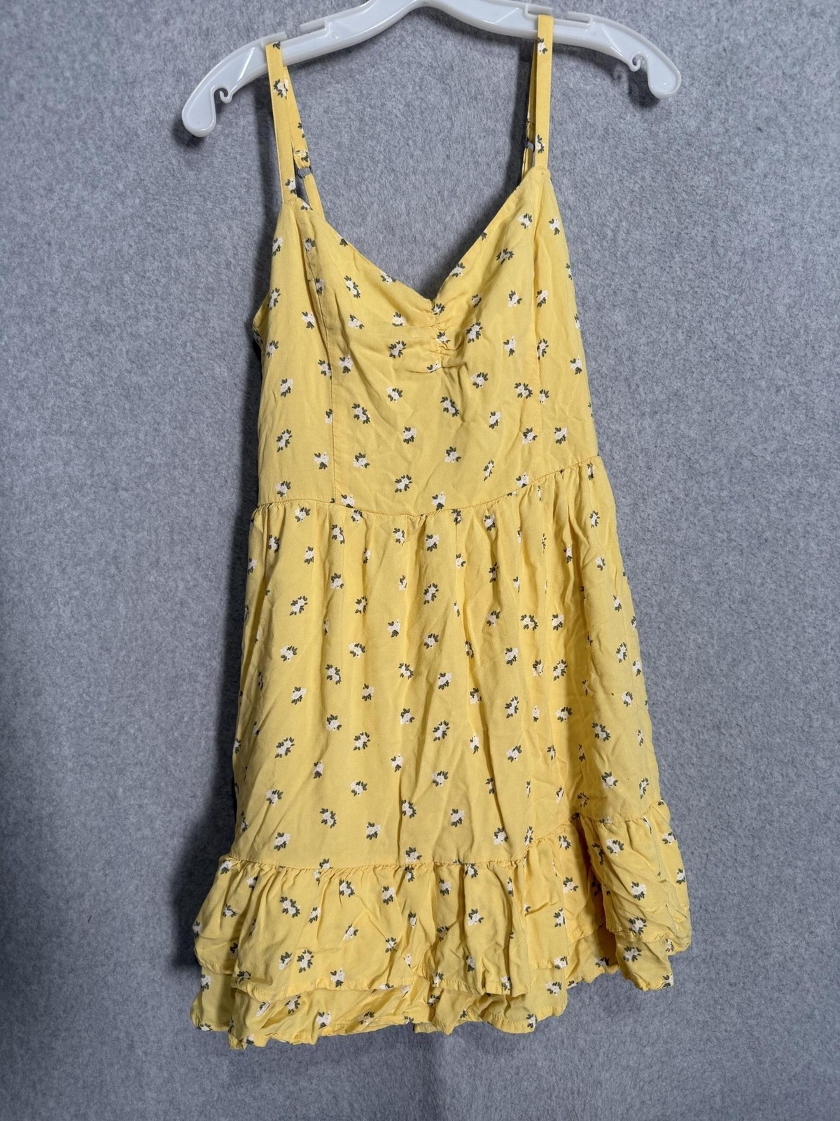 Hollister Dress Womens M Yellow Floral V Neck Ruffle Hem Tie Back Sundress Short