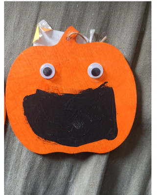 Painted Pumpkin Orintments with Chalkboard Painted Mouth (Set of 2)