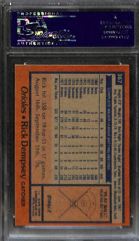 1978 Topps #367 RICK DEMPSEY PSA 10 GEM-MT 23934475 - Image 2 of 3