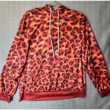 Women Small Two Piece Tracksuit Hoodie Joggers Orange Leopard Print Loungewear