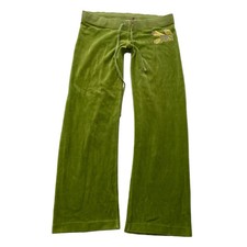 Juicy Couture Women's Apple Green Velour Flare Track Pant Rhinestone Logo Size P