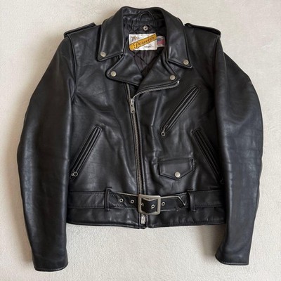 Schott Men's Leather Double Rider Jacket Black Size 38 Vintage Condition