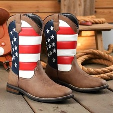 Stivali western da cowboy da uomo patriotici a punta , in pelle TG 39/47