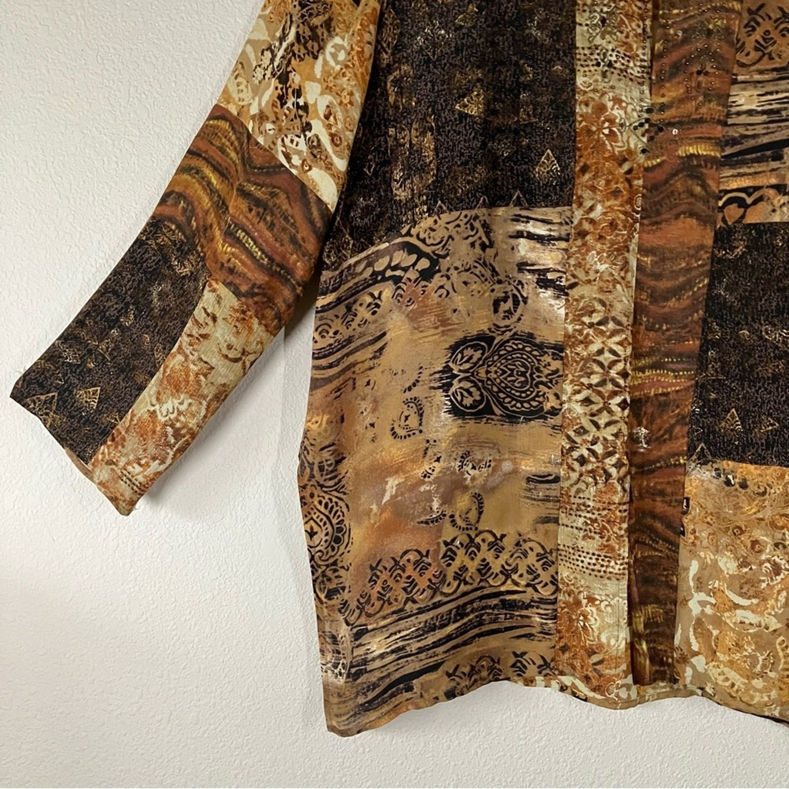 CHICO'S Patchwork Tunic Top Silk Linen Beaded Blo… - image 4