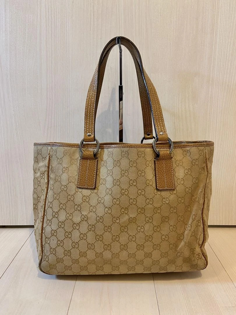 Gucci sac fourre tout Gg toile cuir beige grand sac à main créateur bagage de tous les jours