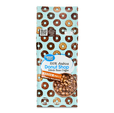 Great Value Donut Shop Whole Bean Coffee, Medium Roast, 10 oz