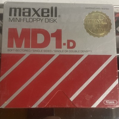 Maxell MD1-D Mini Floppy Disk 1D Soft-Sectored Single-Sided S/ DD 10 Box