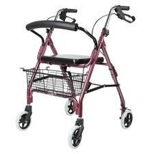 4-Wheel Rollator Walker with Seat Foldable All Terrain Aluminum Rolling Walker