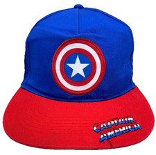 Captain America Hat Cap Snap Back Blue Red Marvel Comics High Dome Shield Adult