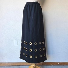 Pierre Cardin 1969 Space Age Collection Black Gold Gromets Maxi Skirt 60s Medium