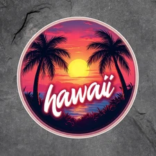 Hawaii sticker vinyl decal beach sunset palm trees tropical retro travel design