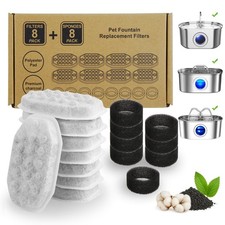 16 PCS Cat Water Fountain Filter for 108oz/3.2L Stainless Steel Black White