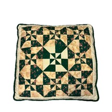 Vintage Handmade Quilted Throw Pillow Green Cream Patchwork Design Cottagecore