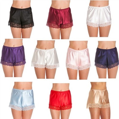 Satin French Slips Damen tiefe Spitze seidig Shorts Slip sexy Pyjama