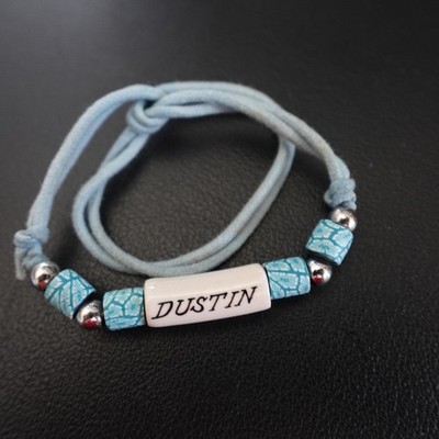 Dustin Personalized Choker Necklace Boho Kiln Fired Hippie Indie Name Aqua
