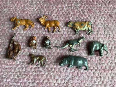 Vintage Metal Toy Animals 10 - Cow, Kangaroo, Hippo, Monkey, Chimp, Tiger