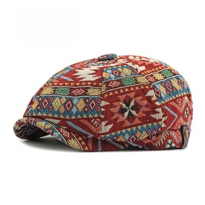Men Ethnic Jacquard Newsboy Cap Casual Adjustable Beret Cabbie Driving Hat