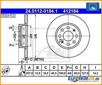 2 St. Bremsscheibe Ate 24.0112-0184.1 FüR Opel Corsa D Fiat