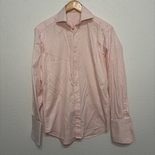 Bugatchi Uomo Dress Shirt Mens 14.5 32/33 Pink Grid Pattern Long Sleeve Cotton
