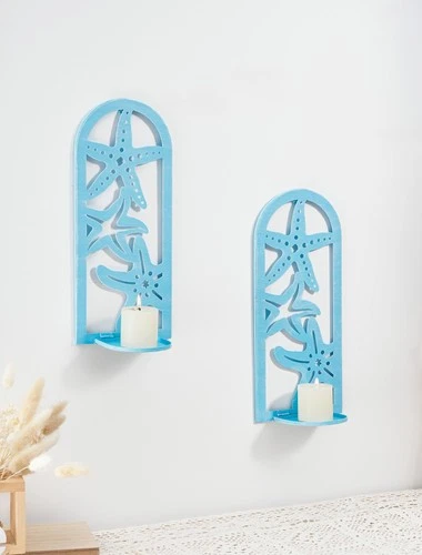 Sziqiqi Wall Candle Holders for Pillar: Wall Mounted Candle Sconces Blue for