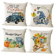 Fall Pillow Covers 18x18 Set of 4 Thanksgiving 18" x 18" Pack of 4 Y-fall 15