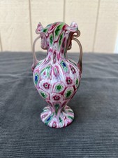 Antique Murano Fratelli Toso Millefiori Glass Vase 2 Handled 6