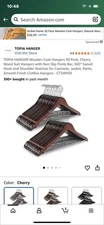 TOPIA Hanger Cherry Wood Coat Hangers 30 Pack 360 Swivel Hook