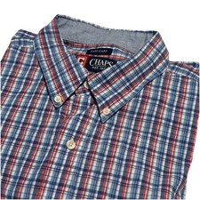 Chaps Easy Care Stretch Button Up Shirt Mens XXL Red White & Blue Plaid