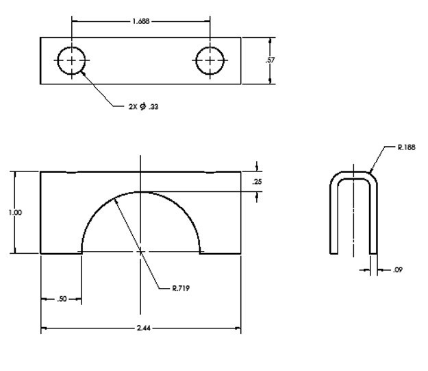 1 Set of 1-1/4" Zinc Plated U Bolt, Saddle, Flanged Nuts - 1.25" Antenna Mount