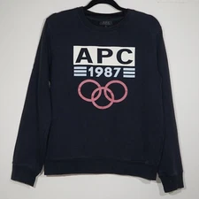 A.P.C. Men's Black 1987 3 Rings Olympic Crew Neck Long Sleeve Jumper XS