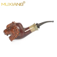 MUXIANG Rustic Briar Tobacco Pipe Handmade Wooden Carved Smoking Pipe Tiger Pipe