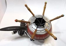 Vintage 1970's Good Working Oster Electric Fondue Pot Set w 6 Wood Handle Forks