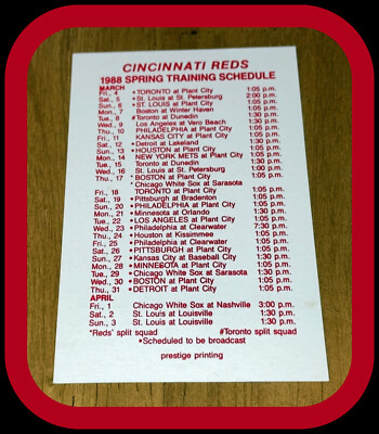1988 CINCINNATI REDS SPRING TRAINING 1ST FLORIDA BASEBALL POCKET SCHEDULE NMMT