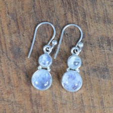 925 Sterling Silver Handmade Round Moonstone Gemstone Handmade Genuine Earrings