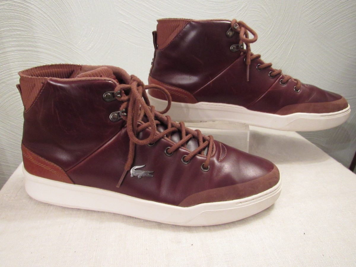 Lacoste Explorateur Classic brown leather high top Croc sneaker
