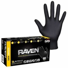 SAS Raven 66519 Nitrile Gloves XLarge Black 7 Mil Powder Free Exam Grade Box 100