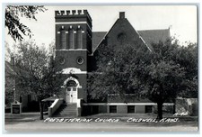 1947 Presbyterian Church Scene Street Caldwell Kansas KS RPPC Photo Postcard