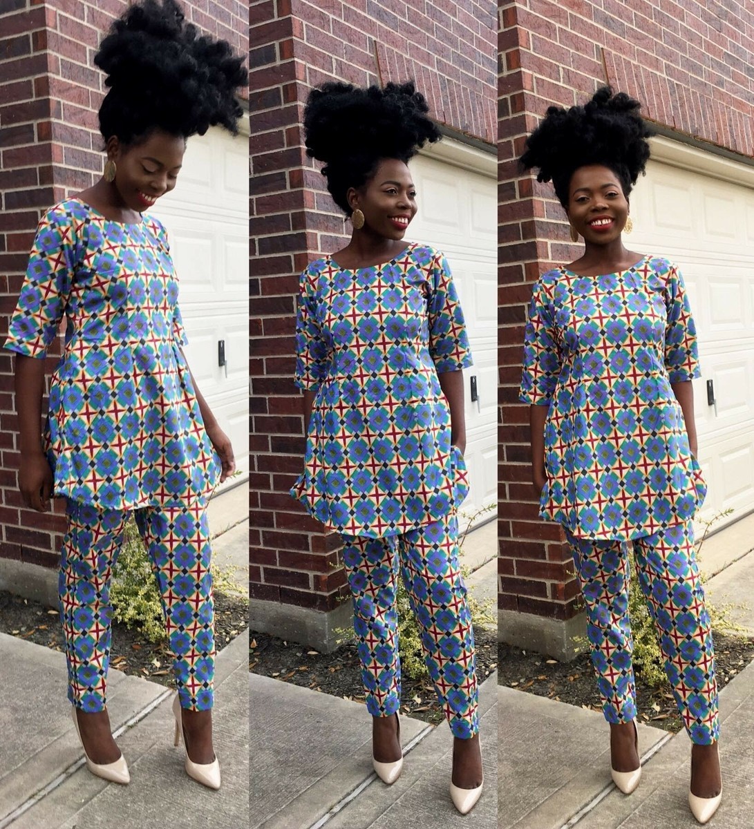 Woman top and high waisted pants veroex African ankara print sz