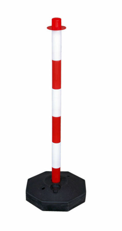 COLONNA PALETTO SEGNALETICO CM 90 BIANCO ROSSO CON BASE PALO PER CATENA 31052