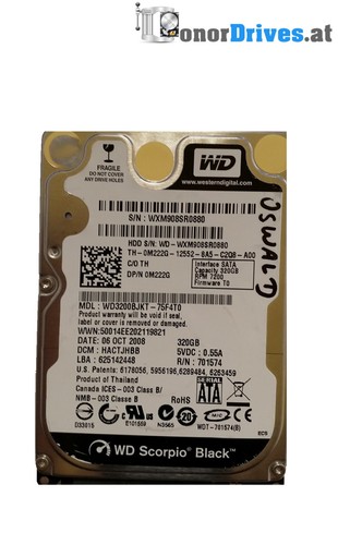 Western Digital WD3200BJKT-75F4T0 - 320 GB - SATA - PCB 2060-701574-001 Rev. A*
