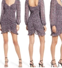 Floret Studios Black Purple Magenta Floral Bodice Mini Dress, Size M, Orig$89