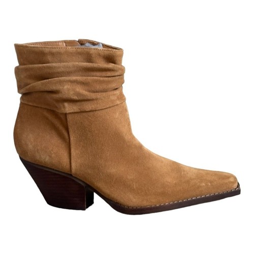 Vince Camuto Nerlinji Western Slouch Leather Ankle Boots Size 8 Suede Point Toe - Picture 7 of 10