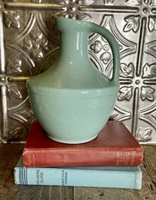 MCM Pfaltzgraff Teal Speckled Green Water Jug Pitcher Vase Ceramic