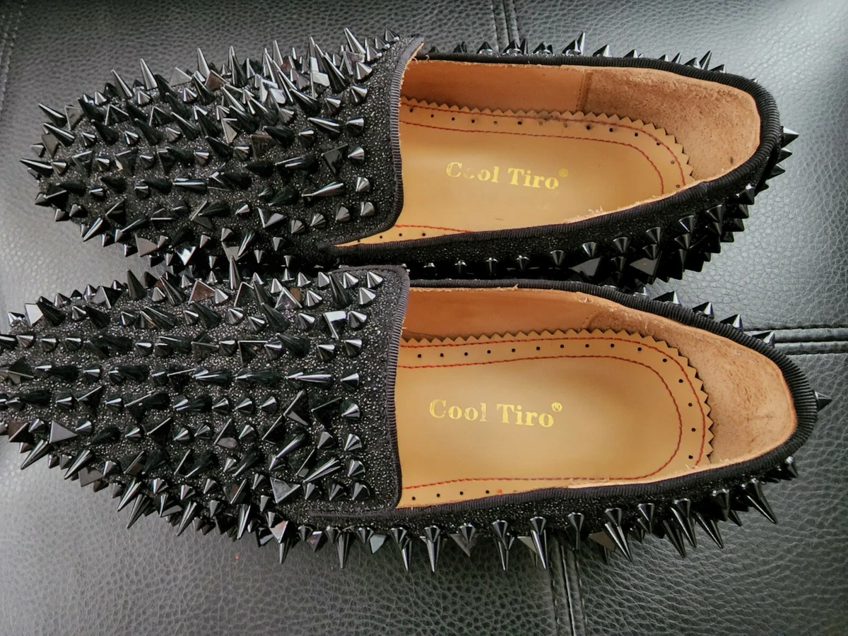 Cool Tiro Black Spikes Men Loafers Rhinestones Glitter Men s Dress Flat Shoe 38