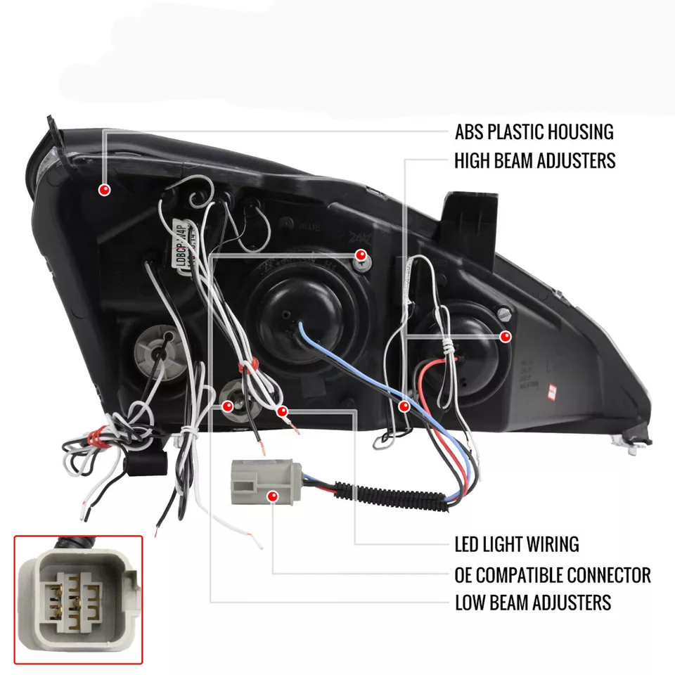 Para: 2000-2004 Ford Focus projetor fumê lente transparente par faróis lâmpadas - Imagem 3 de 4