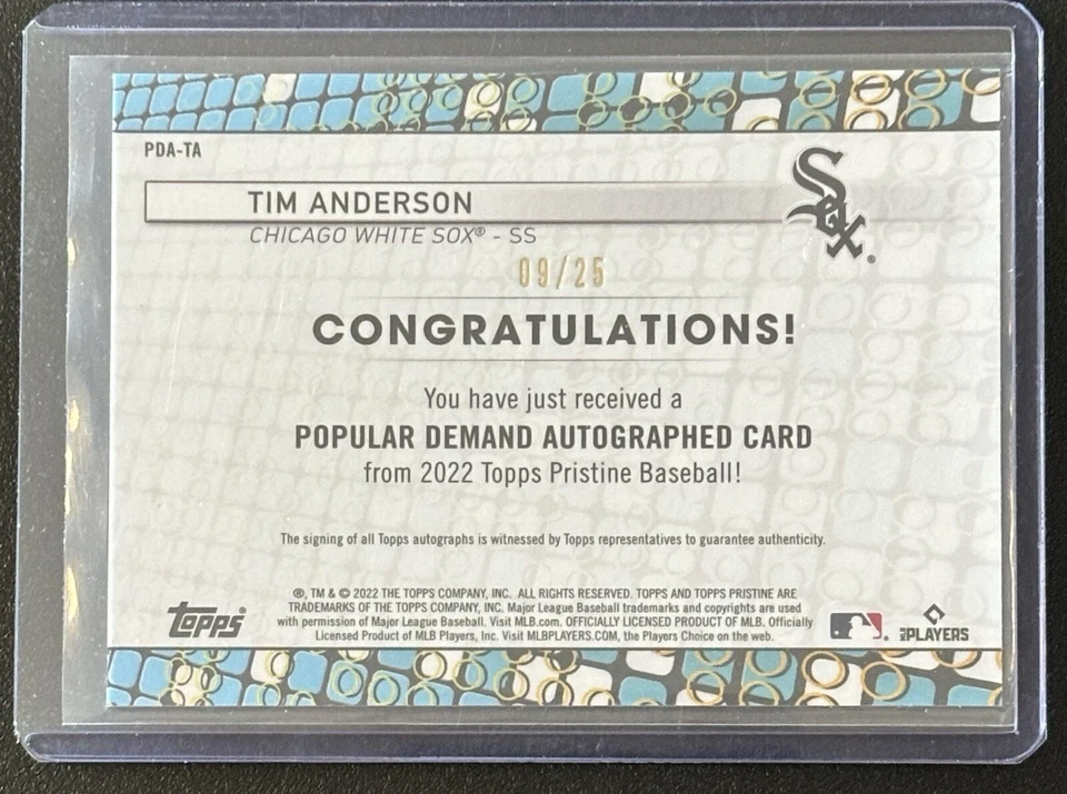 2022 Topps Pristine Tim Anderson PDA-TA Popular Demand Auto /25 Orange Refractor - Image 2 of 2