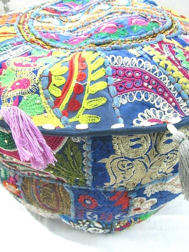 Khambadiya Floral Patchwork Round Bean Bag Pouf Ottoman Pouffe Cover Seat Stool - Picture 34 of 90