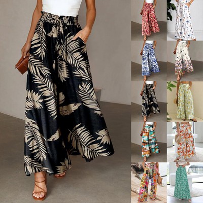 Damen Hosenrock Blumen Weites Bein Palazzohose Sommerhose Haremshose Lange Hose