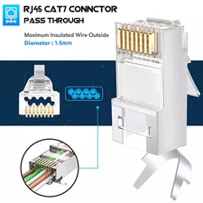 RJ45 Cat7 & Cat6A Pass Through Connectors RJ45 Modular Plug 50UM 50Pcs NewvlZRBt